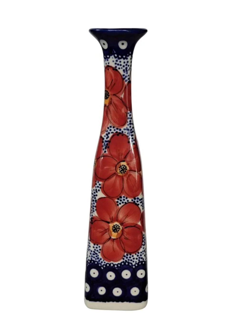 Unikat Polish Pottery Bud Vase Floral Motif Boleslawiec 9.5